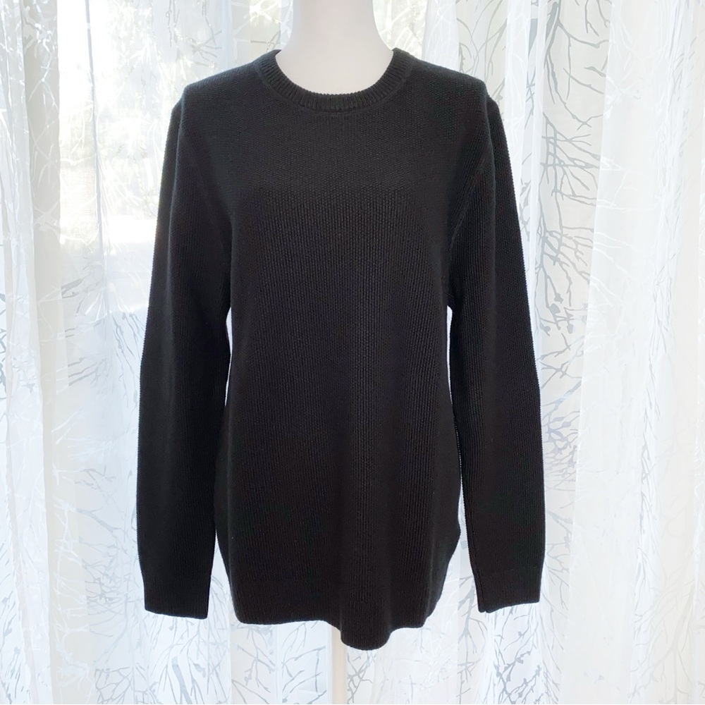 REISS HUMBLETON BLACK TEXTURED KNIT CREWNECK SWEATER